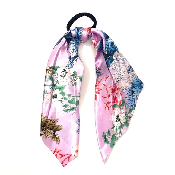 Lilac Floral Hair Scarf Ponytail Holder - Picture 2 of 4